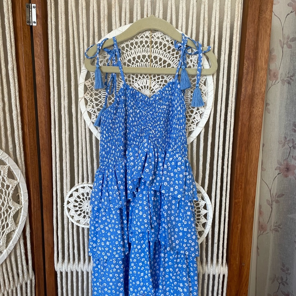 Blue Floral Sleeveless Dress by Tiare Hawaii